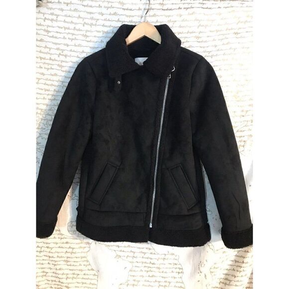 Loft Faux suede Sherpa Black Moto jacket Brand New With Tags NWT $210 2021 - Picture 4 of 14